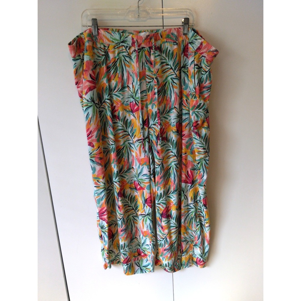 Women's Tropical Print Wide Leg Cropped Pants Size 2x Resort Vacation Relaxed